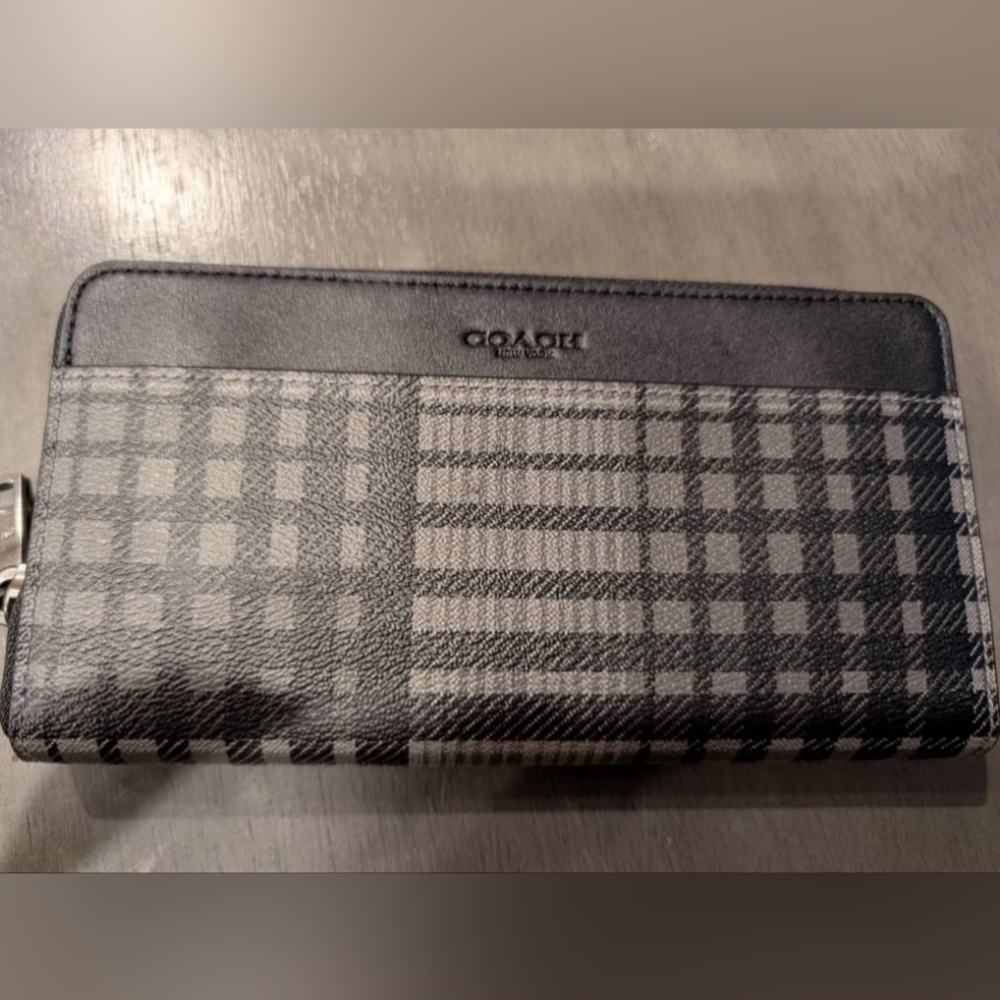Coach Black and Gray Plaid Wallet